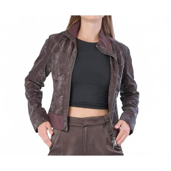 NEW MARRAKECH etna sueded patent leather jacket in black coffee - Picture 2 of 4